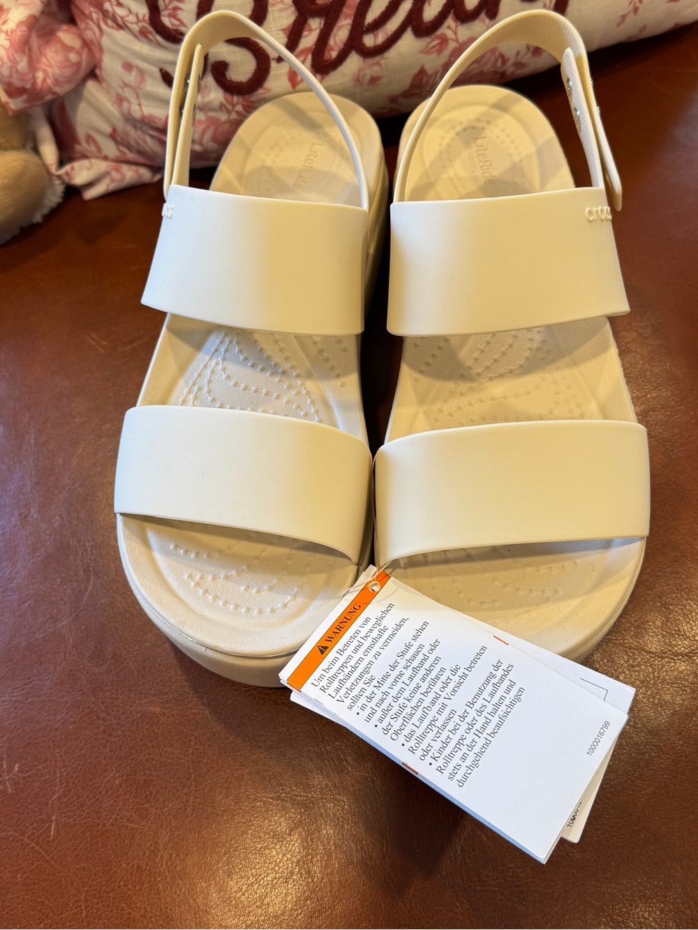 CROCS Women's Cream Double-Strap Platform Slingback Sandals NWT